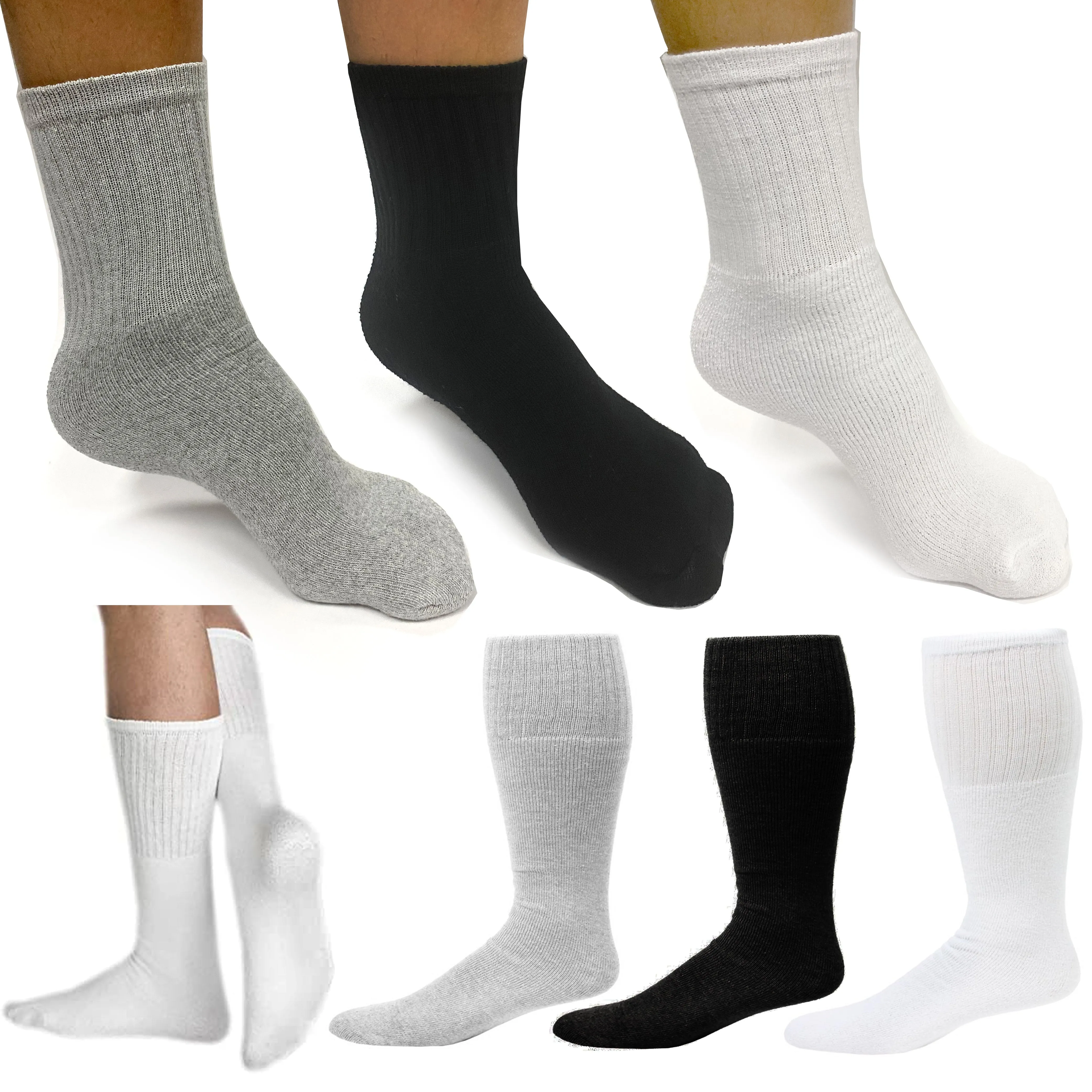 12 Pairs Men Tube Socks Cotton Athletic Sports 9-11 Casual Sports Thick Assorted