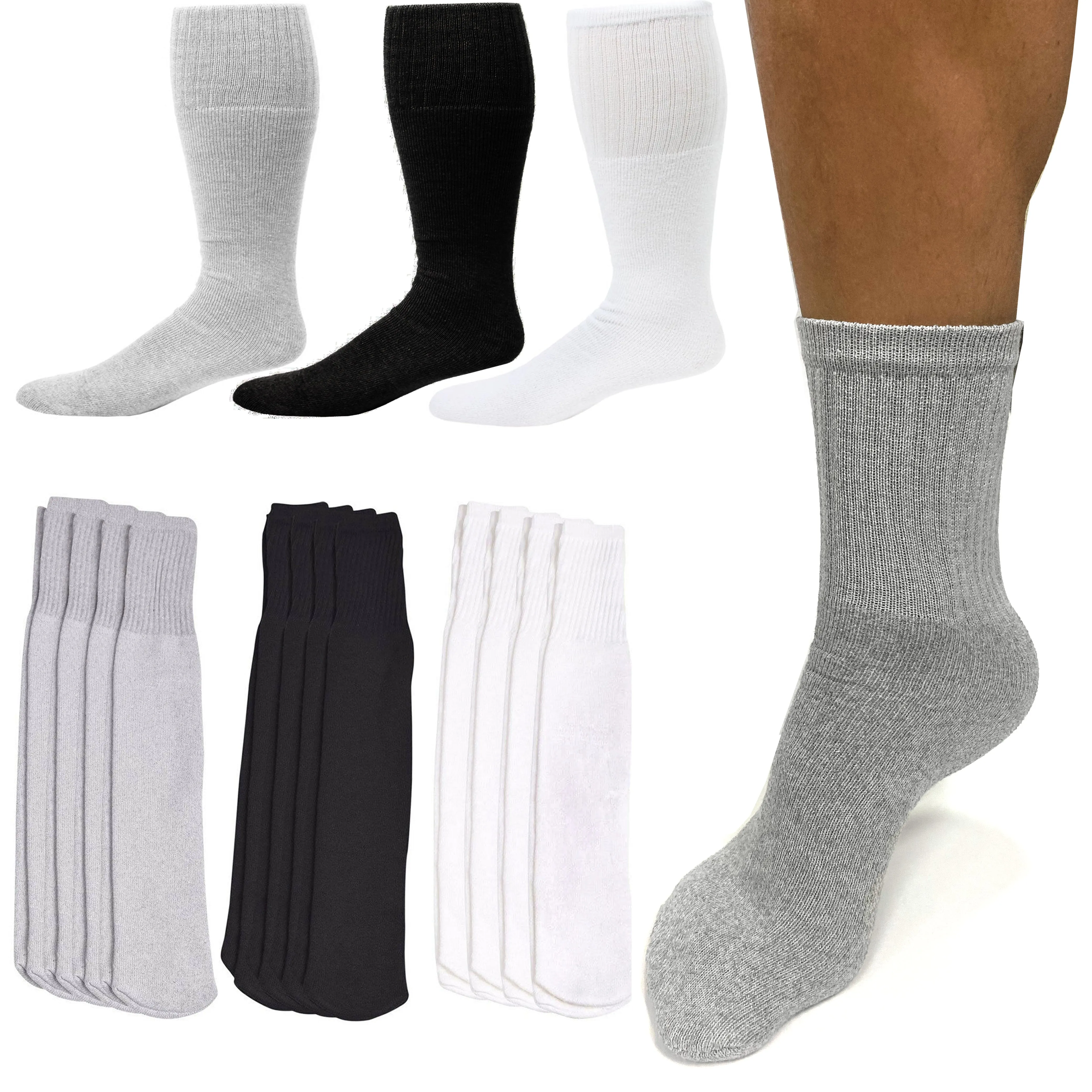 12 Pairs Men Tube Socks Cotton Athletic Sports 9-11 Casual Sports Thick Assorted