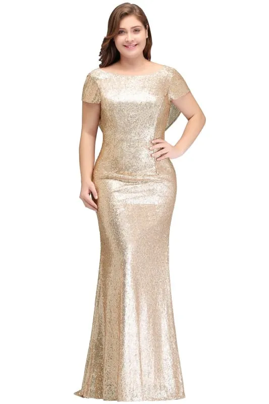 Charming Glitter Seuquins Cap Sleeves Mermaid Prom Dress Floor Length Evening Dress