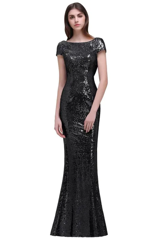 Charming Glitter Seuquins Cap Sleeves Mermaid Prom Dress Floor Length Evening Dress