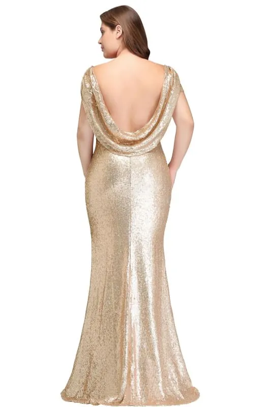 Charming Glitter Seuquins Cap Sleeves Mermaid Prom Dress Floor Length Evening Dress