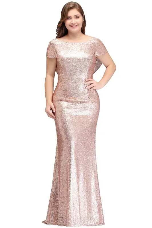 Charming Glitter Seuquins Cap Sleeves Mermaid Prom Dress Floor Length Evening Dress