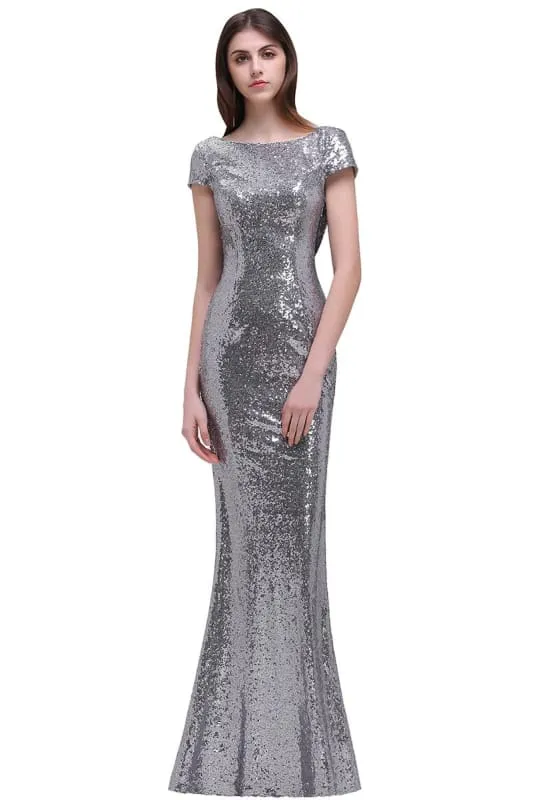 Charming Glitter Seuquins Cap Sleeves Mermaid Prom Dress Floor Length Evening Dress