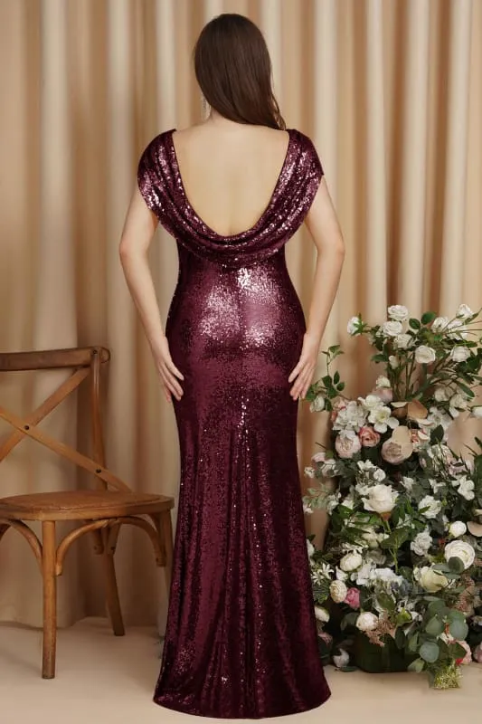 Charming Glitter Seuquins Cap Sleeves Mermaid Prom Dress Floor Length Evening Dress