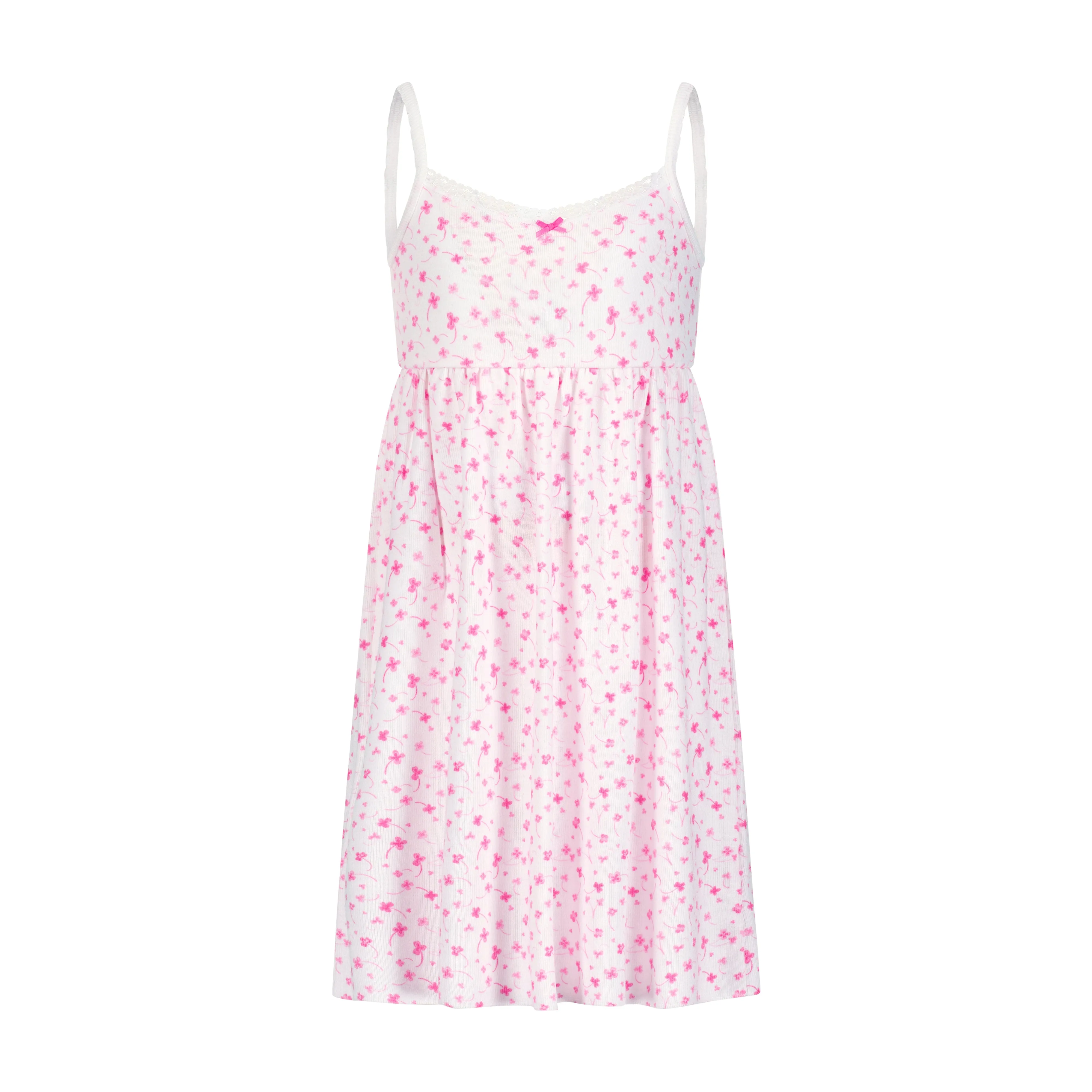 GIRLS PINK CLOVER Print BABYDOLL GOWN w Lace