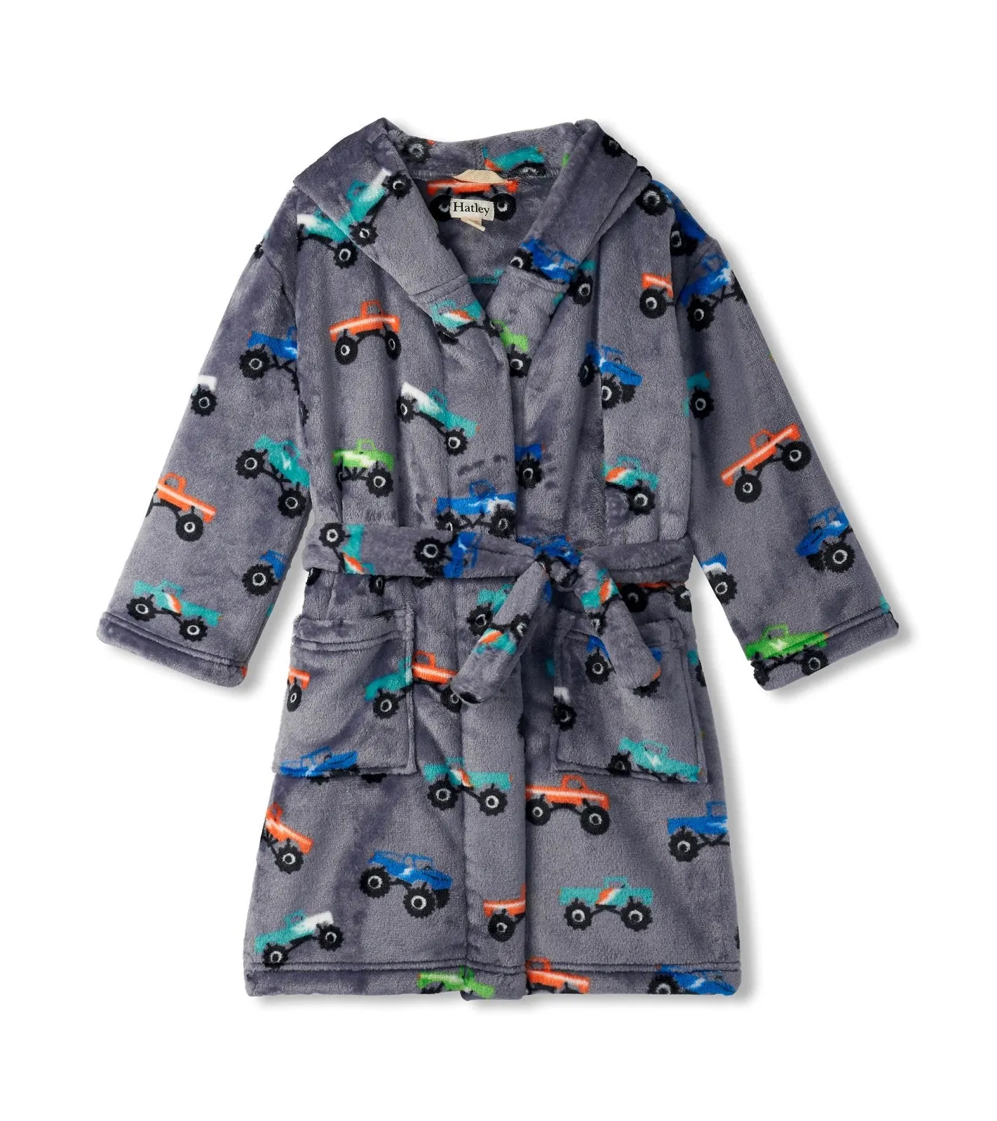 Hatley Boys Folkstone Gray Monster Trucks Fuzzy Fleece Robe