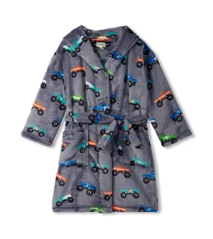 Hatley Boys Folkstone Gray Monster Trucks Fuzzy Fleece Robe