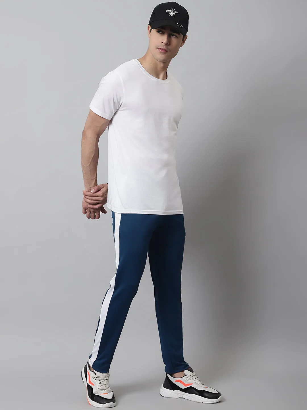 Men's Peacock Blue and White Striped Streachable Lycra Trackpants