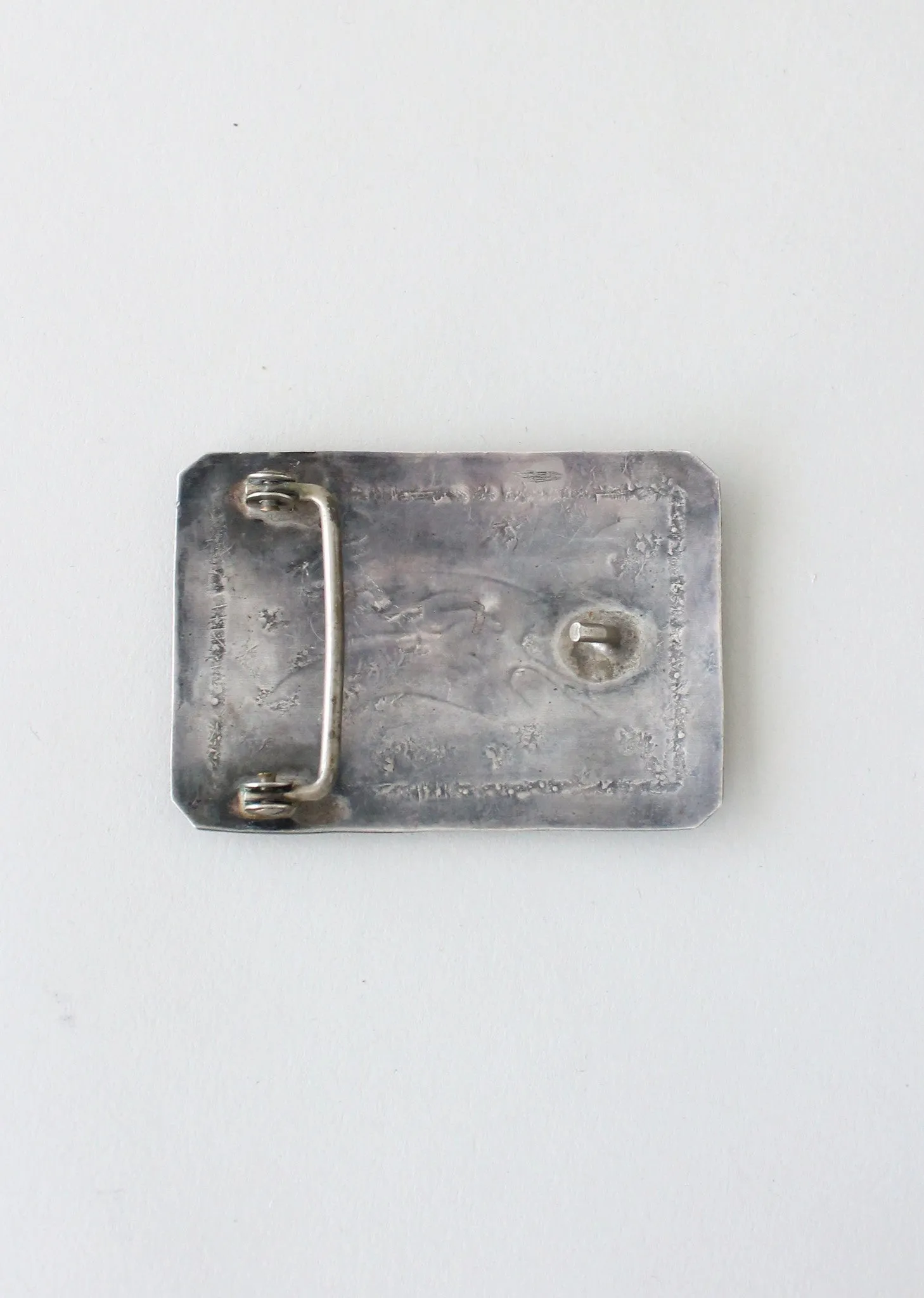 Vintage 1970s Silver Belt Buckle and Turquoise Inlay