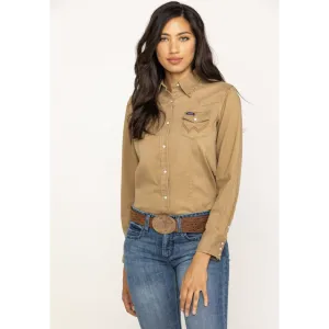 Wrangler Long Sleeve One Point Front & Back Yokes Solid Top - Tan