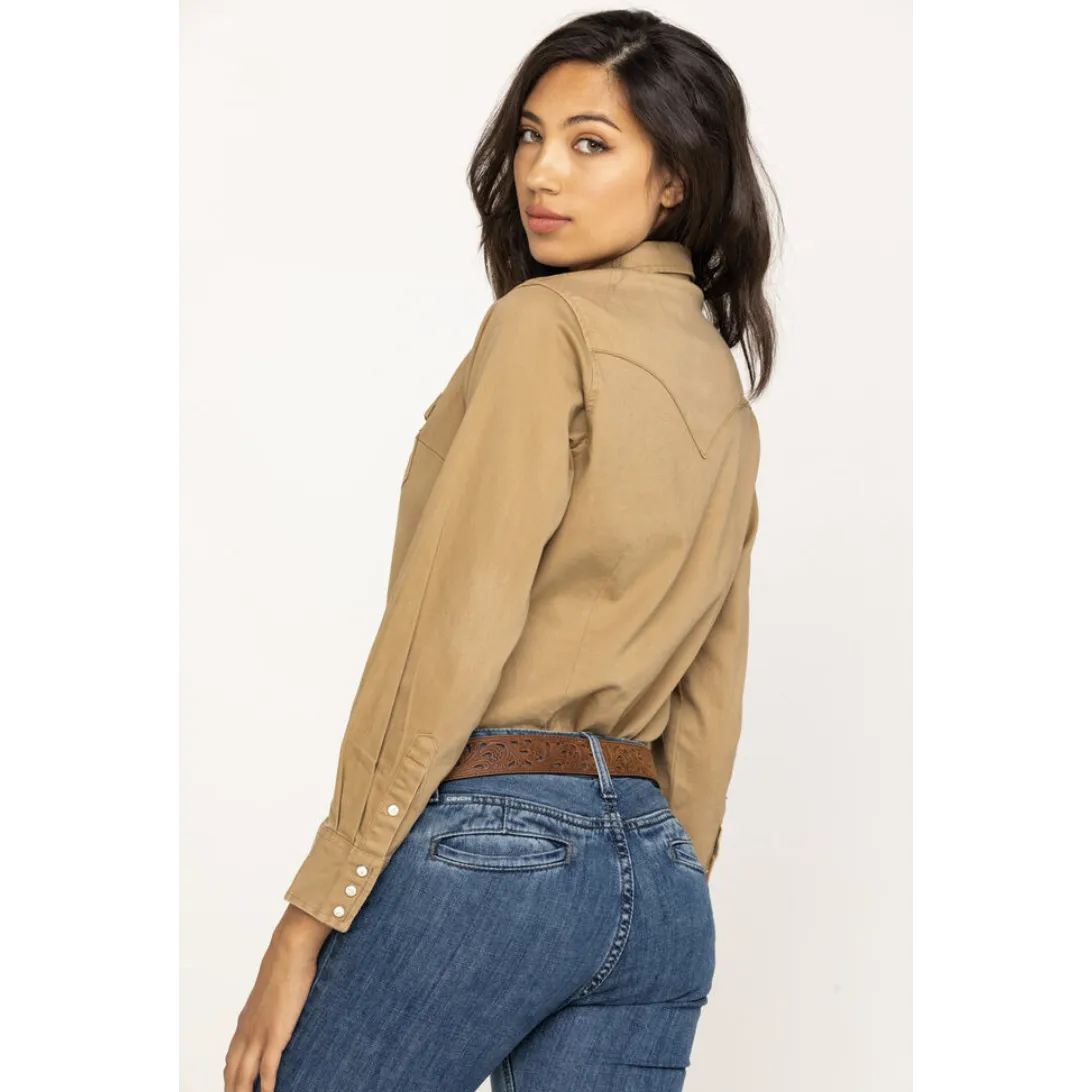Wrangler Long Sleeve One Point Front & Back Yokes Solid Top - Tan